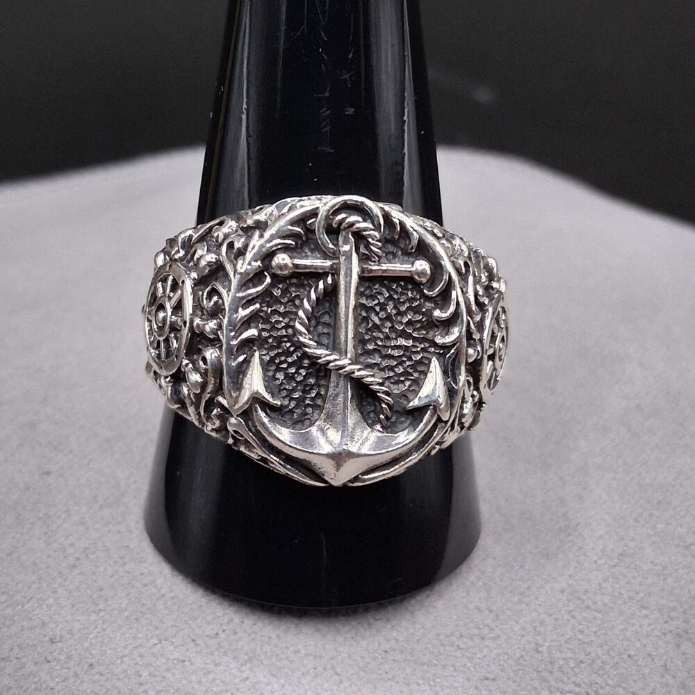 Sterling Silver Men's Nautical Anchor Ring Sz 12 Maritime Design Vintage Style